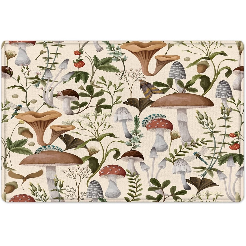 Botanical Mushroom Bath Mat - Neutral Forest Print, Memory Foam, NWOT - Picture 7 of 9